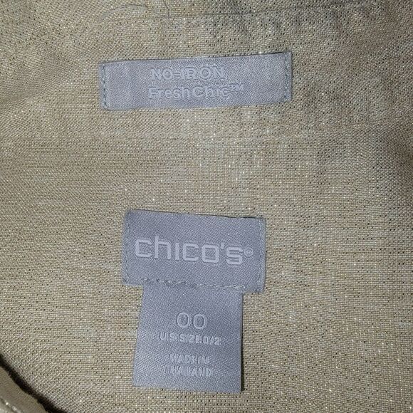 Chico’s Nwot No-Iron Fresh Chic Metalic Gold Linen Blouse 00 (Xs) - Picture 5 of 8
